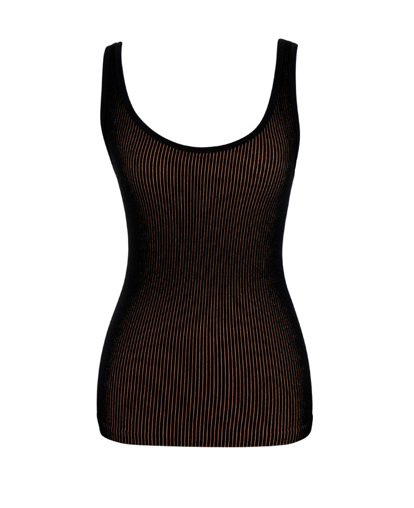 Female model wears the Nagnata Avika Tank in black and nude with matching rib knit short