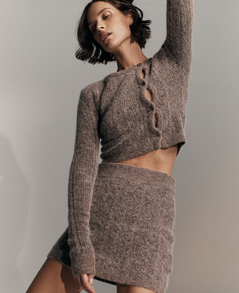 CABLE KNIT WOOL CARDIGAN