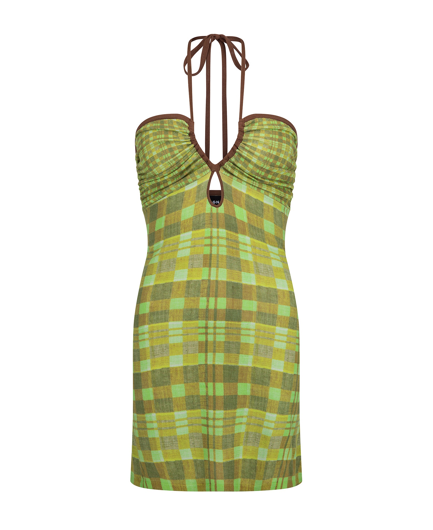 ISOLA CHECK HALTER DRESS | MATCHA