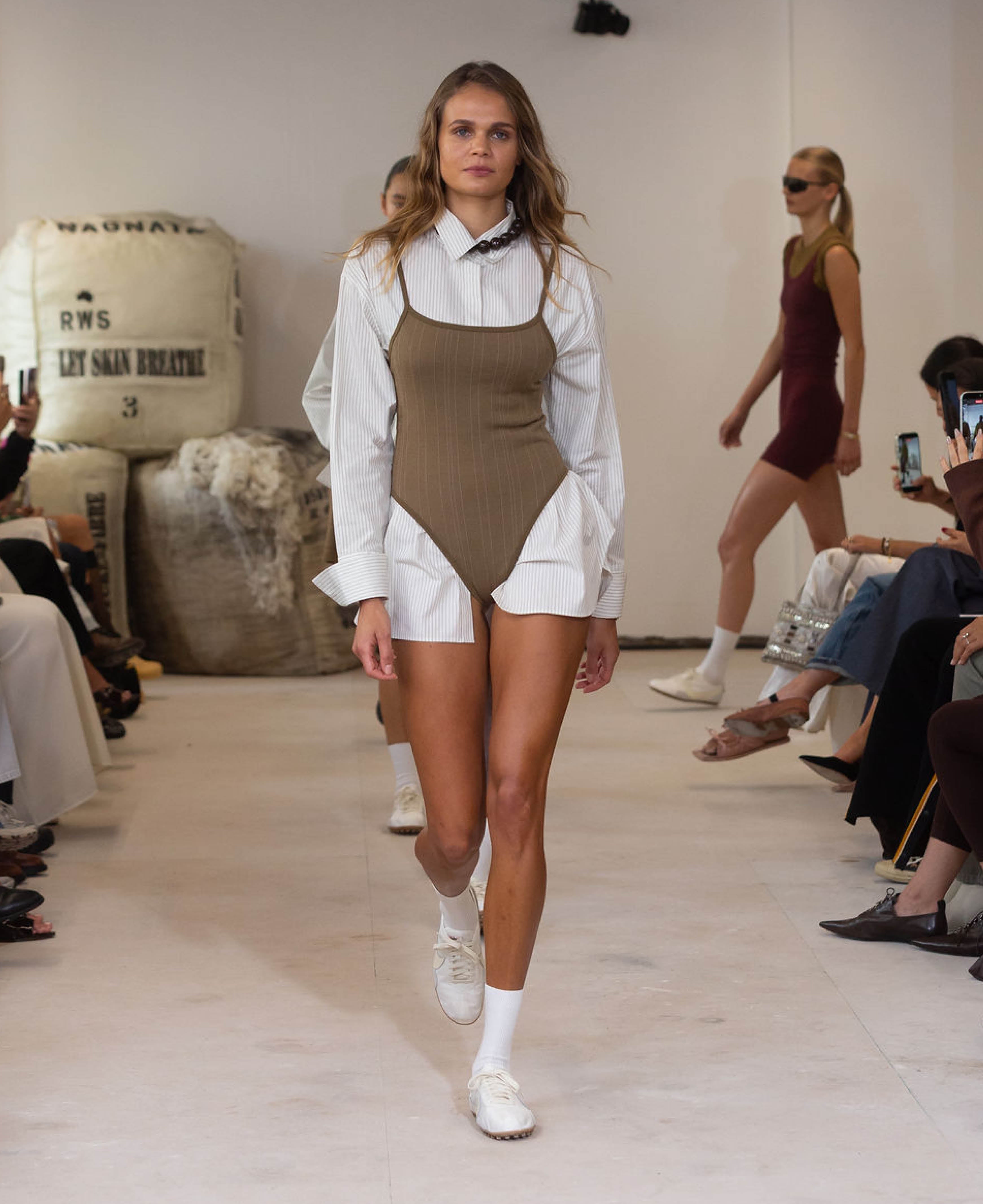 PINSTRIPE WOOL BODYSUIT