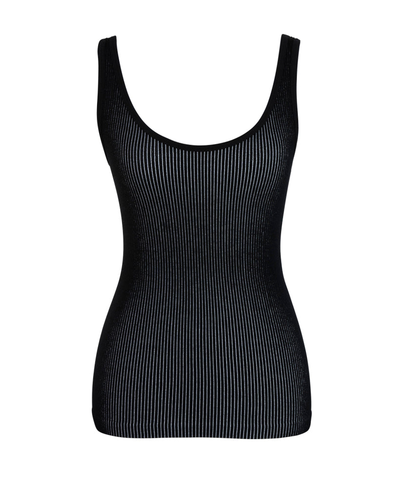 Female models wearing Nagnata Avika Tank tops in black & cream with the Checked Out Knit Shorts
